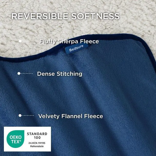 Alt view image 3 of 7 - Waterproof Blanket for Bed Soft Sherpa Fleece Throw,King 108"x86" | Plush Cozy Calming Reversible Dog Blankets for Large Senior Dogs,Warm Bed Couch Cover,Pet Furniture Protector,Blue