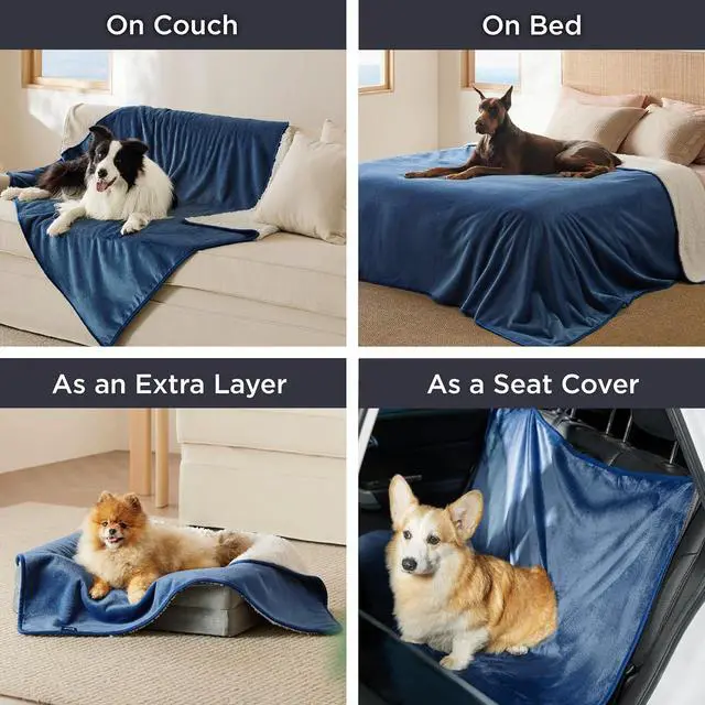 Alt view image 6 of 7 - Waterproof Blanket for Bed Soft Sherpa Fleece Throw,King 108"x86" | Plush Cozy Calming Reversible Dog Blankets for Large Senior Dogs,Warm Bed Couch Cover,Pet Furniture Protector,Blue