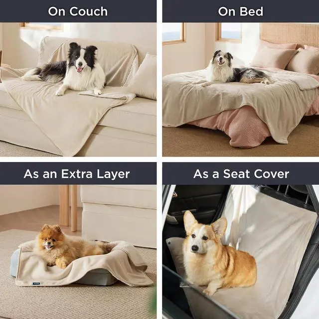 Alt view image 6 of 7 - Waterproof Blanket for Bed Soft Sherpa Fleece Throw,Queen 90x86 | Plush Cozy Calming Reversible Dog Blankets for Large Senior Dogs,Warm Bed Couch Cover,Pet Furniture Protector,Cream