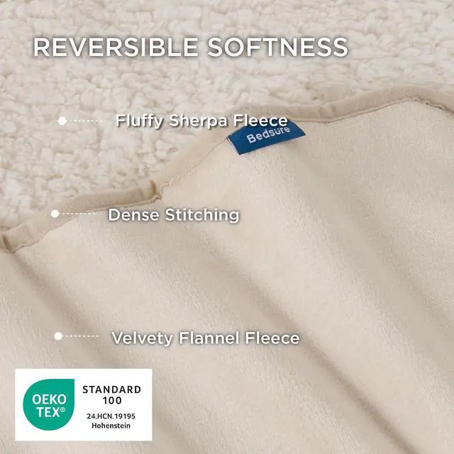 Alt view image 3 of 7 - Waterproof Blanket for Bed Soft Sherpa Fleece Throw,Queen 90x86 | Plush Cozy Calming Reversible Dog Blankets for Large Senior Dogs,Warm Bed Couch Cover,Pet Furniture Protector,Cream