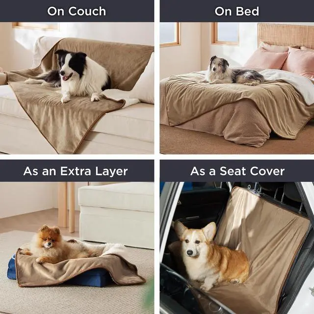 Alt view image 6 of 7 - Waterproof Blanket for Bed Soft Sherpa Fleece Throw,Queen 90x86 | Plush Cozy Calming Reversible Dog Blankets for Large Senior Dogs,Warm Bed Couch Cover,Pet Furniture Protector,Camel