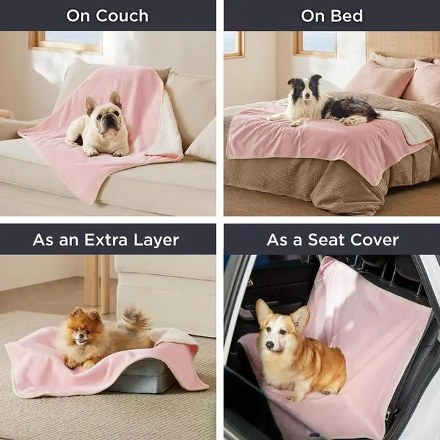Alt view image 6 of 7 - Waterproof Blanket for Bed Soft Sherpa Fleece Throw,Queen 90x86 | Plush Cozy Calming Reversible Dog Blankets for Large Senior Dogs,Warm Bed Couch Cover,Pet Furniture Protector,Pink