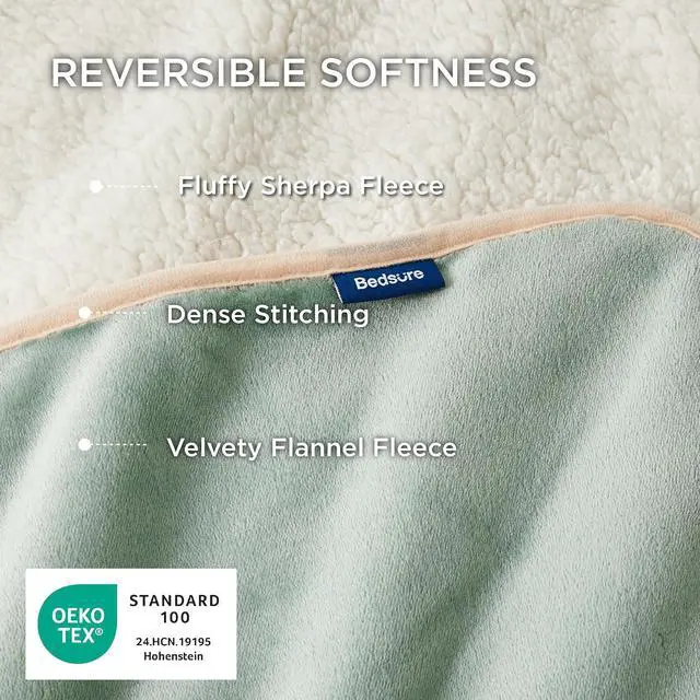 Alt view image 3 of 7 - Waterproof Blanket for Bed Soft Sherpa Fleece Throw,Queen 90x86 | Plush Cozy Calming Reversible Dog Blankets for Large Senior Dogs,Warm Bed Couch Cover,Pet Furniture Protector,Light Green