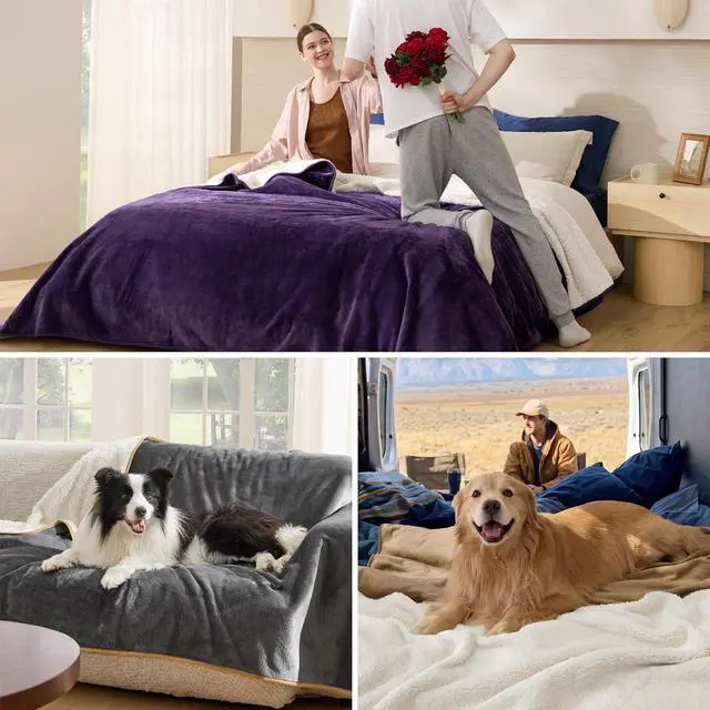 Alt view image 7 of 7 - Waterproof Blanket for Bed Soft Sherpa Fleece Throw,Queen 90x86 | Plush Cozy Calming Reversible Dog Blankets for Large Senior Dogs,Warm Bed Couch Cover,Pet Furniture Protector,Pink