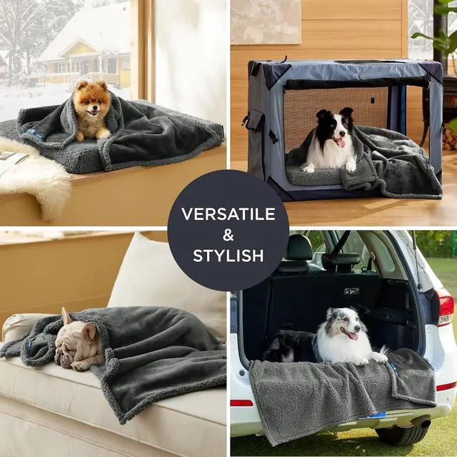 Alt view image 5 of 7 - Self Warming Waterproof Blanket for Bed - Twin Size (80"x60") Grey | Soft Plush Sherpa FleeceCozy Calming Reversible Dog Blankets for Large Dogs Pet,Warm Bed Couch Cover Furniture Protector