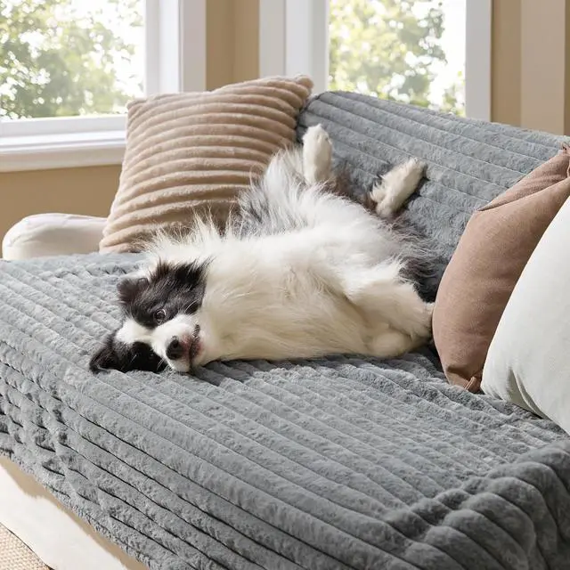 Alt view image 2 of 7 - ComfyFleece Waterproof Blanket for Bed, Twin60"x80" Warm Grey | Soft Plush Couch Bed Cover Corduroy Fleece for Furniture Protector, Cozy Calming Reversible Dog Blankets for Large Dogs Pet