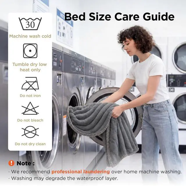 Alt view image 6 of 7 - ComfyFleece Waterproof Blanket for Bed, Twin60"x80" Warm Grey | Soft Plush Couch Bed Cover Corduroy Fleece for Furniture Protector, Cozy Calming Reversible Dog Blankets for Large Dogs Pet