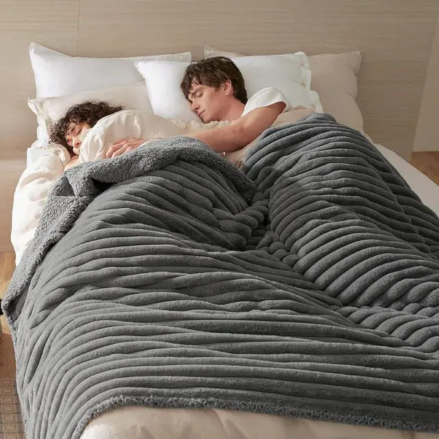 Alt view image 7 of 7 - ComfyFleece Waterproof Blanket for Bed, Twin60"x80" Warm Grey | Soft Plush Couch Bed Cover Corduroy Fleece for Furniture Protector, Cozy Calming Reversible Dog Blankets for Large Dogs Pet