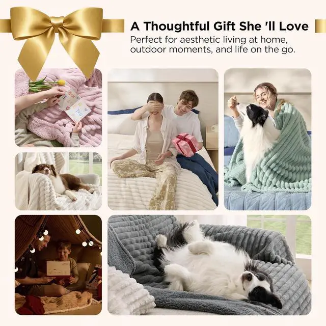 Alt view image 7 of 7 - ComfyFleece Waterproof Blanket for Bed, Queen86"x108" Warm Grey | Soft Plush Bed Couch Cover Corduroy Fleece for Furniture Protector, Cozy Calming Reversible Dog Blankets for Large Dogs Pet