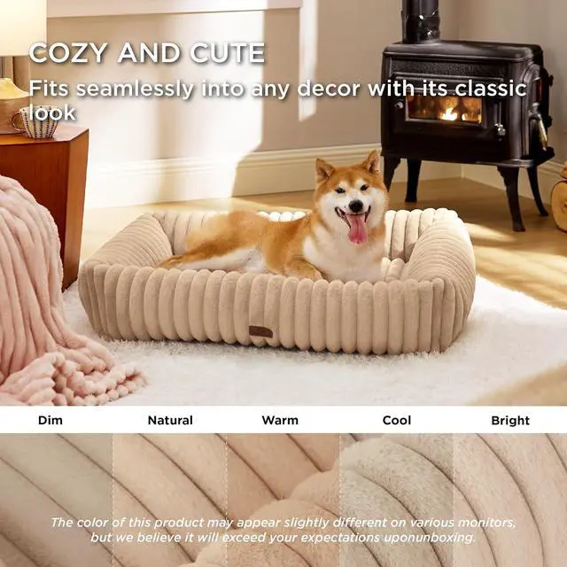 Alt view image 2 of 7 - ComfyFleece Dog Beds Large Sized Dog Washable36in Sandy Beige | Furry Big Rectangle Pet Beds,Cute Aesthetic,Orthopedic Corduroy Fleece,Removable Zipper Cover,Non-Slip Bottom,Up to 60 Lbs