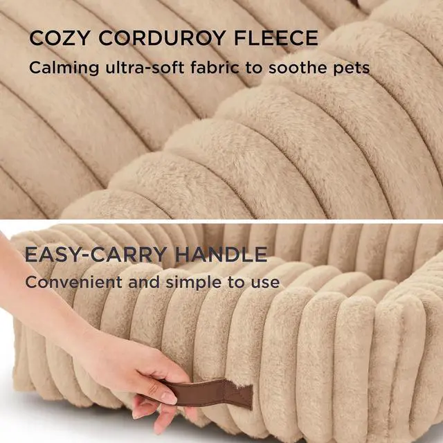 Alt view image 3 of 7 - ComfyFleece Dog Beds Large Sized Dog Washable36in Sandy Beige | Furry Big Rectangle Pet Beds,Cute Aesthetic,Orthopedic Corduroy Fleece,Removable Zipper Cover,Non-Slip Bottom,Up to 60 Lbs