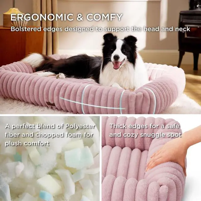 Alt view image 2 of 6 - ComfyFleece Cute Dog Beds Large Sized Dog Washable36in Blush Pink | Furry Big Square Pet Beds, Washable Aesthetic,Orthopedic Corduroy Fleece,Removable Zipper Cover,Non-Slip Bottom,Up to 60 Lbs