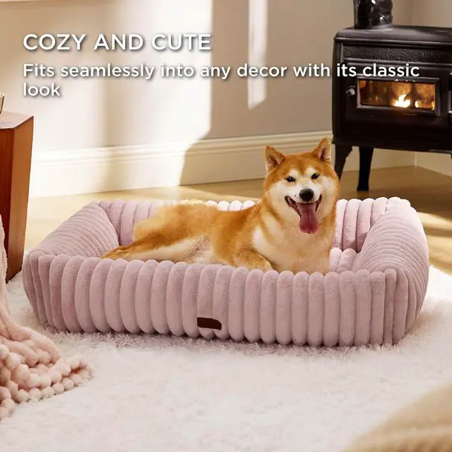 Alt view image 4 of 6 - ComfyFleece Cute Dog Beds Large Sized Dog Washable36in Blush Pink | Furry Big Square Pet Beds, Washable Aesthetic,Orthopedic Corduroy Fleece,Removable Zipper Cover,Non-Slip Bottom,Up to 60 Lbs