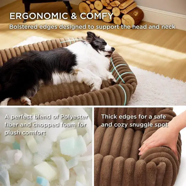 Alt view image 2 of 6 - ComfyFleece Cute Dog Bed for Small Medium Dogs,25in Camel Brown | Furry Puppy Beds,Square Washable Orthopedic Corduroy Aesthetic Pet Beds,Removable Zipper Cover,Non-Slip Bottom,Up to 15 Lbs