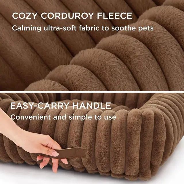 Alt view image 4 of 6 - ComfyFleece Cute Dog Bed for Small Medium Dogs,25in Camel Brown | Furry Puppy Beds,Square Washable Orthopedic Corduroy Aesthetic Pet Beds,Removable Zipper Cover,Non-Slip Bottom,Up to 15 Lbs