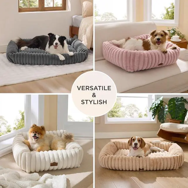 Alt view image 7 of 7 - ComfyFleece Cute Dog Beds Large Sized Dog Washable36in Cream | Furry Big Square Pet Beds, Washable Aesthetic,Orthopedic Corduroy Fleece,Removable Zipper Cover,Non-Slip Bottom,Up to 60 Lbs