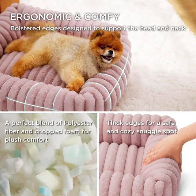 Alt view image 2 of 7 - ComfyFleece Dog Bed Medium Large Size Dog Washable30in Blush Pink | Furry Puppy Beds,Rectangle Cute Orthopedic Corduroy Aesthetic Pet Beds,Removable Zipper Cover,Non-Slip Bottom,Up to 40 Lbs