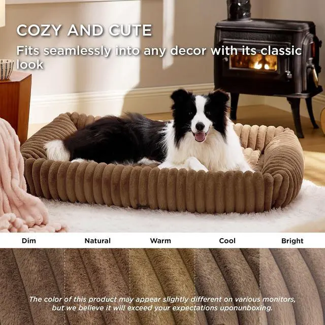 Alt view image 3 of 6 - ComfyFleece Cute XL Dog Beds for Extra Large Dogs43in Camel Brown | Furry Cute Rectangle Big Pet Beds,Washable Aesthetic,Orthopedic Corduroy Fleece,Jumbo Removable Zipper Cover,Up to 90 Lbs
