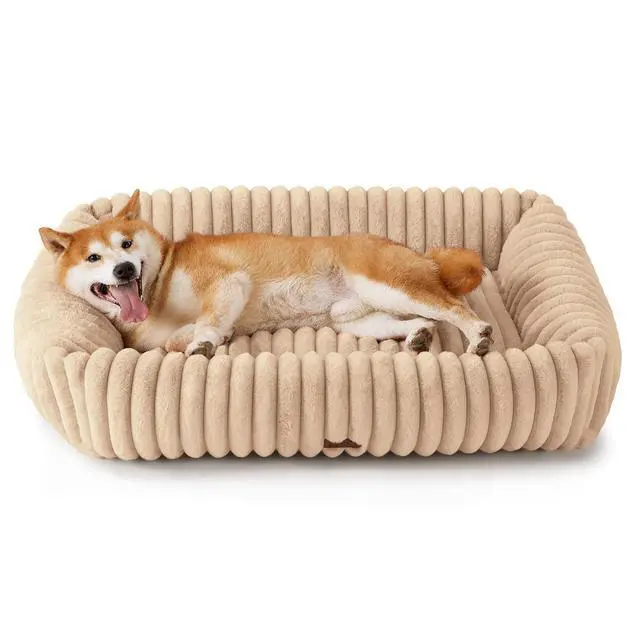 Alt view image 7 of 7 - ComfyFleece Dog Beds Large Sized Dog Washable36in Sandy Beige | Furry Big Rectangle Pet Beds,Cute Aesthetic,Orthopedic Corduroy Fleece,Removable Zipper Cover,Non-Slip Bottom,Up to 60 Lbs