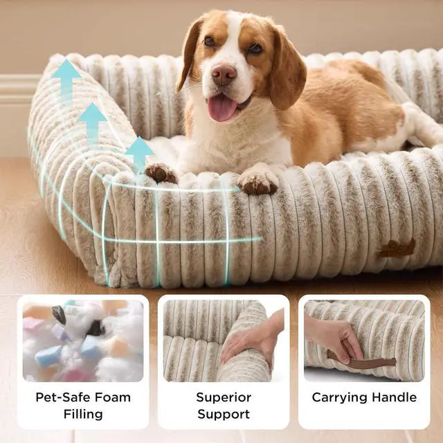 Alt view image 2 of 6 - ComfyFleece Cute Dog Beds Large Sized Dog Washable36in Amphora | Furry Big Square Pet Beds, Washable Aesthetic,Orthopedic Corduroy Fleece,Removable Zipper Cover,Non-Slip Bottom,Up to 60 Lbs