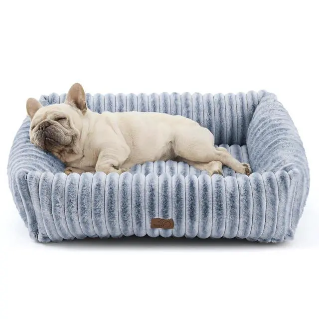 Alt view image 6 of 6 - ComfyFleece Cute Dog Bed Medium Large Size Dog30in Blue Indigo | Furry Puppy Beds,Square Washable Orthopedic Corduroy Aesthetic Pet Beds,Removable Zipper Cover,Non-Slip Bottom,Up to 40 Lbs