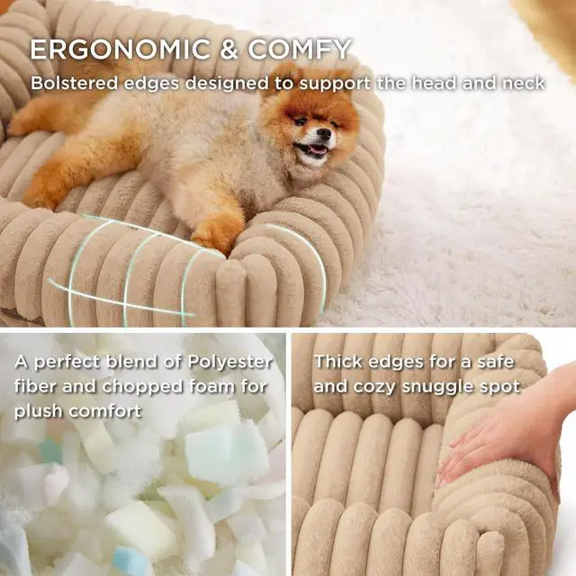 Alt view image 3 of 6 - ComfyFleece Cute Dog Bed Medium Large Size Dog30in Sandy Beige | Furry Puppy Beds,Square Washable Orthopedic Corduroy Aesthetic Pet Beds,Removable Zipper Cover,Non-Slip Bottom,Up to 40 Lbs