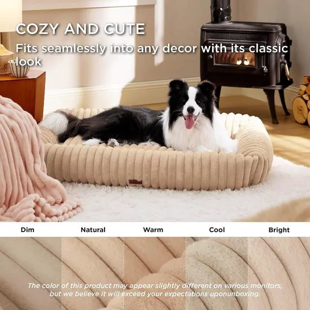 Alt view image 2 of 7 - ComfyFleece Cute XL Dog Beds for Extra Large Dogs43in Sandy Beige | Furry Cute Rectangle Big Pet Beds,Washable Aesthetic,Orthopedic Corduroy Fleece,Jumbo Removable Zipper Cover,Up to 90 Lbs