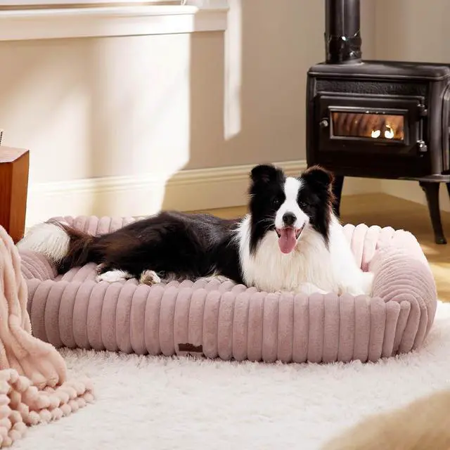 Main image of ComfyFleece Cute XL Dog Beds for Extra Large Dogs43in Blush Pink | Furry Cute Rectangle Big Pet Beds,Washable Aesthetic,Orthopedic Corduroy Fleece,Jumbo Removable Zipper Cover,Up to 90 Lbs