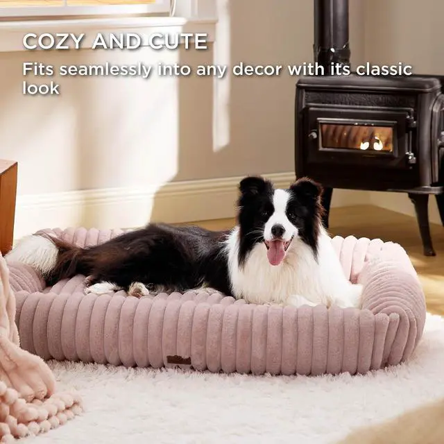 Alt view image 4 of 6 - ComfyFleece Cute XL Dog Beds for Extra Large Dogs43in Blush Pink | Furry Cute Rectangle Big Pet Beds,Washable Aesthetic,Orthopedic Corduroy Fleece,Jumbo Removable Zipper Cover,Up to 90 Lbs