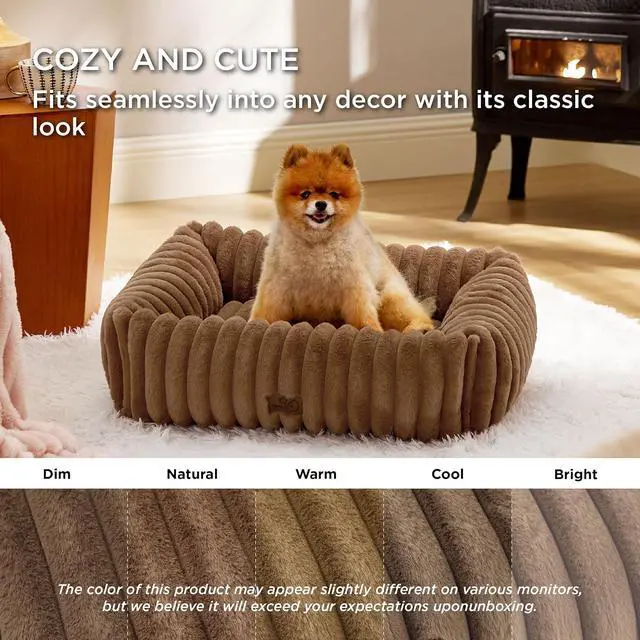 Alt view image 3 of 6 - ComfyFleece Cute Dog Bed for Small Medium Dogs,25in Camel Brown | Furry Puppy Beds,Square Washable Orthopedic Corduroy Aesthetic Pet Beds,Removable Zipper Cover,Non-Slip Bottom,Up to 15 Lbs