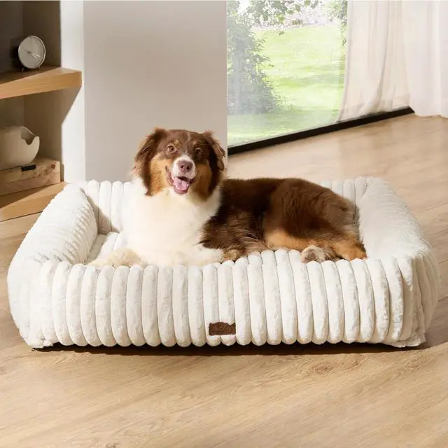 Main image of ComfyFleece Cute Dog Beds Large Sized Dog Washable40in Cream | Furry Big Rectangle XL Pet Beds, Aesthetic,Orthopedic Corduroy Fleece,Removable Zipper Cover,Non-Slip Bottom,Up To 75 Lbs