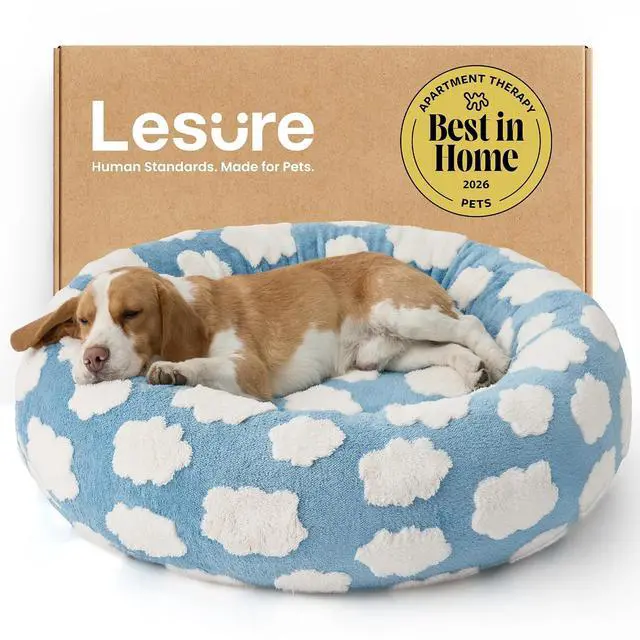 Main image of LE SURE Shown on TV Jacquard Donut Dog Beds Large Sized Dog,Blue 33x33x8in | Orthopedic Calming Pet Bed Sofa,Original Design Pattern,Washable Cover,Cute Home Decor as Gift for Pet,Anti Slip Bottom