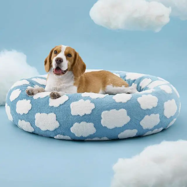 Alt view image 7 of 7 - LE SURE Shown on TV Jacquard Donut Dog Beds Large Sized Dog,Blue 33x33x8in | Orthopedic Calming Pet Bed Sofa,Original Design Pattern,Washable Cover,Cute Home Decor as Gift for Pet,Anti Slip Bottom