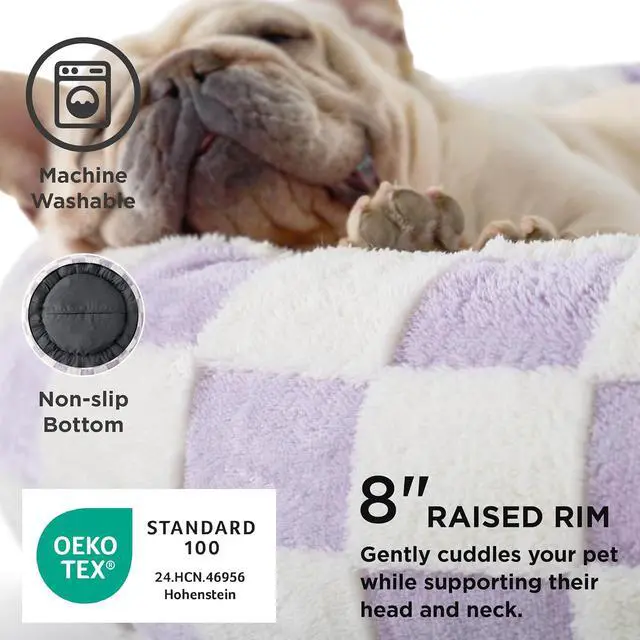 Alt view image 3 of 7 - Lesure Shown on TV Jacquard Donut Dog Beds Large Sized Dog,Purple 36x36x8in | Orthopedic Calming Pet Bed Sofa, Original Design Pattern,Washable Cover,Cute Home Decor as Gift for Pet,Anti Slip Bottom
