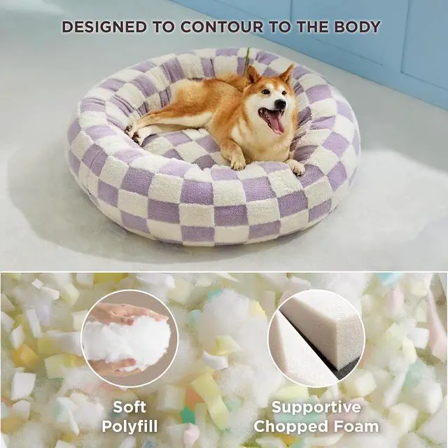 Alt view image 4 of 7 - Lesure Shown on TV Jacquard Donut Dog Beds Large Sized Dog,Purple 36x36x8in | Orthopedic Calming Pet Bed Sofa, Original Design Pattern,Washable Cover,Cute Home Decor as Gift for Pet,Anti Slip Bottom