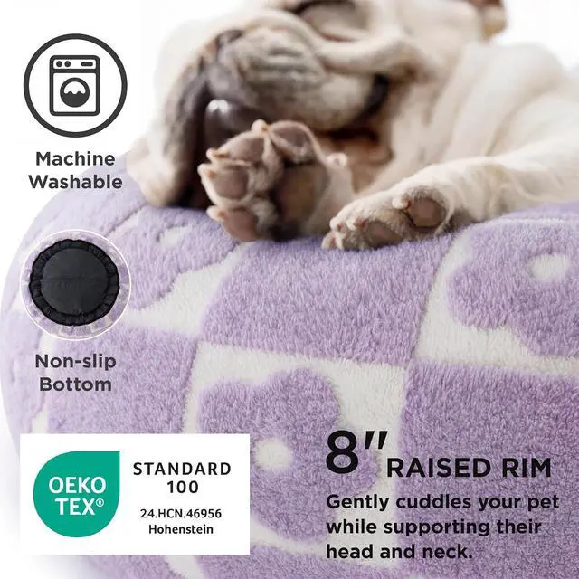 Alt view image 3 of 7 - LE SURE Shown on TV Jacquard Donut Dog Beds Large,Flower Checks 36x36x8in | Orthopedic Calming Pet Bed Sofa, Original Design Pattern,Washable Cover,Cute Home Decor as Gift for Pet,Anti Slip Bottom