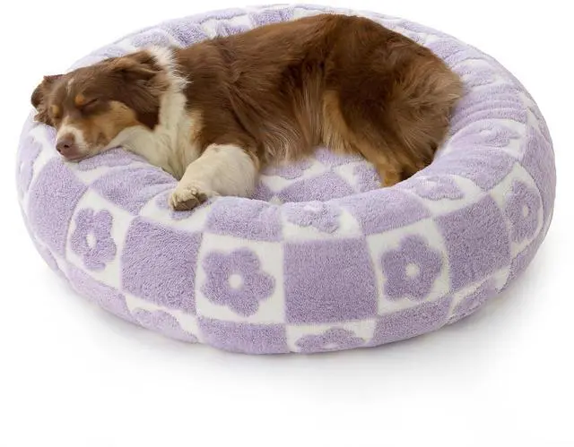 Main image of LE SURE Shown on TV Jacquard Donut Dog Beds Large,Flower Checks 36x36x8in | Orthopedic Calming Pet Bed Sofa, Original Design Pattern,Washable Cover,Cute Home Decor as Gift for Pet,Anti Slip Bottom