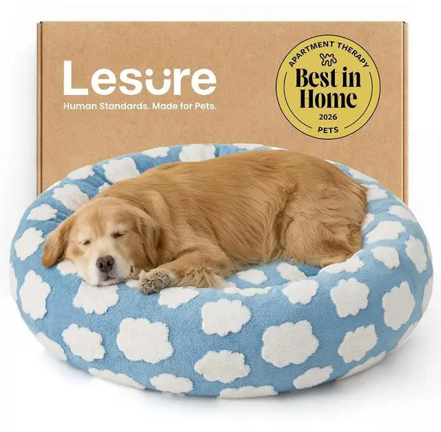 Main image of LE SURE Shown on TV Jacquard Donut Dog Beds Extra Large,Blue 42x42x9in | XL Orthopedic Calming Pet Bed Sofa, Original Design Pattern,Washable Cover, Home Decor as Gift for Pet,Anti Slip Bottom