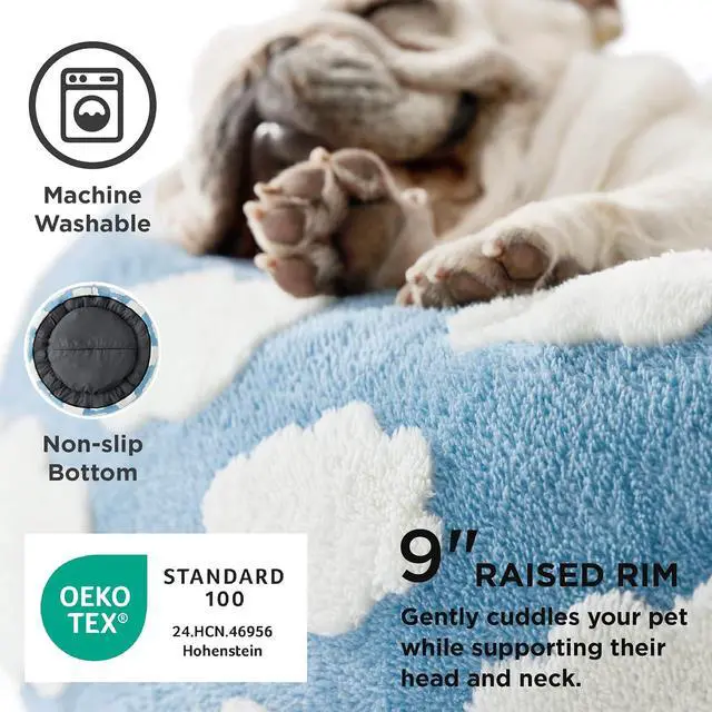 Alt view image 3 of 7 - LE SURE Shown on TV Jacquard Donut Dog Beds Extra Large,Blue 42x42x9in | XL Orthopedic Calming Pet Bed Sofa, Original Design Pattern,Washable Cover, Home Decor as Gift for Pet,Anti Slip Bottom