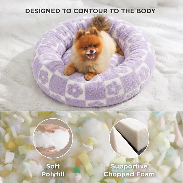 Alt view image 5 of 7 - LE SURE Shown on TV Jacquard Donut Dog Beds Large,Flower Checks 36x36x8in | Orthopedic Calming Pet Bed Sofa, Original Design Pattern,Washable Cover,Cute Home Decor as Gift for Pet,Anti Slip Bottom
