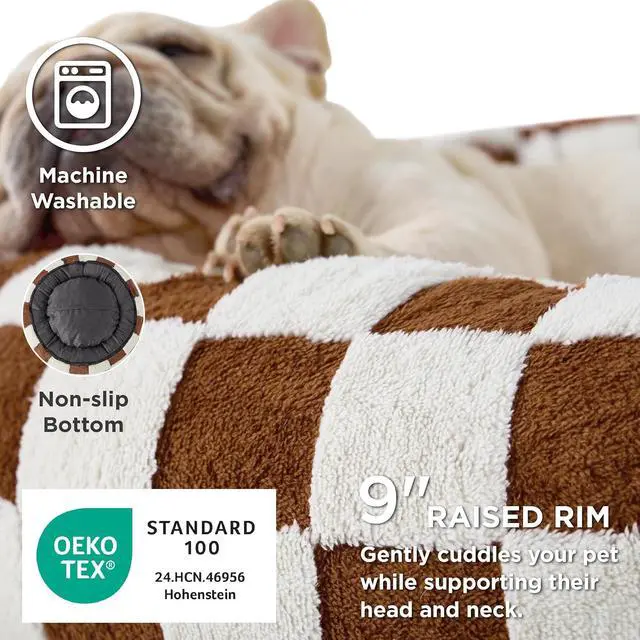 Alt view image 3 of 7 - LE SURE Shown on TV Jacquard Donut Dog Beds Extra Large,Brown 42x42x9in | XL Orthopedic Calming Pet Bed Sofa, Original Design Pattern,Washable Cover, Home Decor as Gift for Pet,Anti Slip Bottom