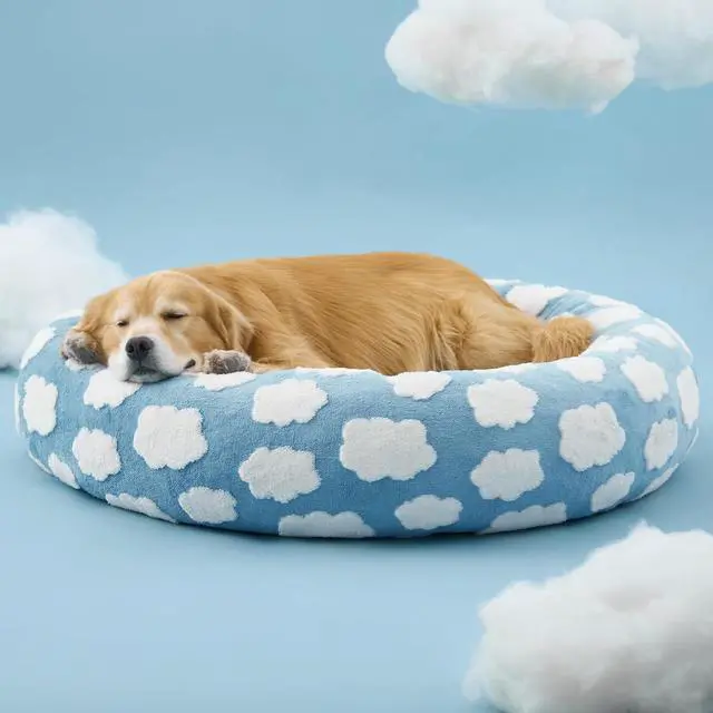 Alt view image 7 of 7 - LE SURE Shown on TV Jacquard Donut Dog Beds Extra Large,Blue 42x42x9in | XL Orthopedic Calming Pet Bed Sofa, Original Design Pattern,Washable Cover, Home Decor as Gift for Pet,Anti Slip Bottom