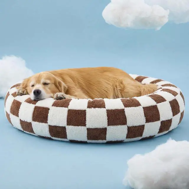 Alt view image 7 of 7 - LE SURE Shown on TV Jacquard Donut Dog Beds Extra Large,Brown 42x42x9in | XL Orthopedic Calming Pet Bed Sofa, Original Design Pattern,Washable Cover, Home Decor as Gift for Pet,Anti Slip Bottom