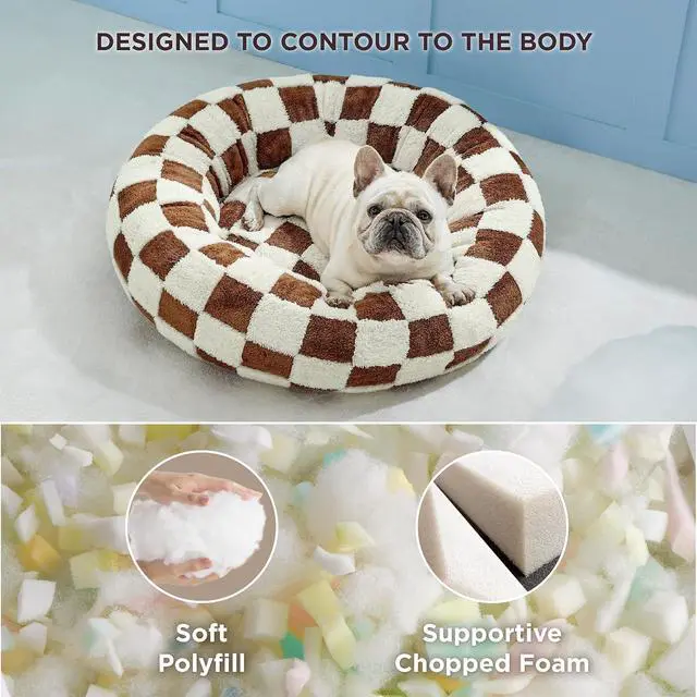 Alt view image 4 of 7 - LE SURE Shown on TV Jacquard Donut Dog Beds Extra Large,Brown 42x42x9in | XL Orthopedic Calming Pet Bed Sofa, Original Design Pattern,Washable Cover, Home Decor as Gift for Pet,Anti Slip Bottom
