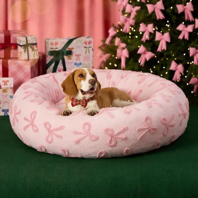 Alt view image 7 of 7 - LE SURE Shown on TV Jacquard Donut Dog Beds Large,Pink Taffy 36x36x8in | Orthopedic Calming Pet Bed Sofa, Original Design Pattern,Washable Cover,Cute Home Decor as Gift for Pet,Anti Slip Bottom