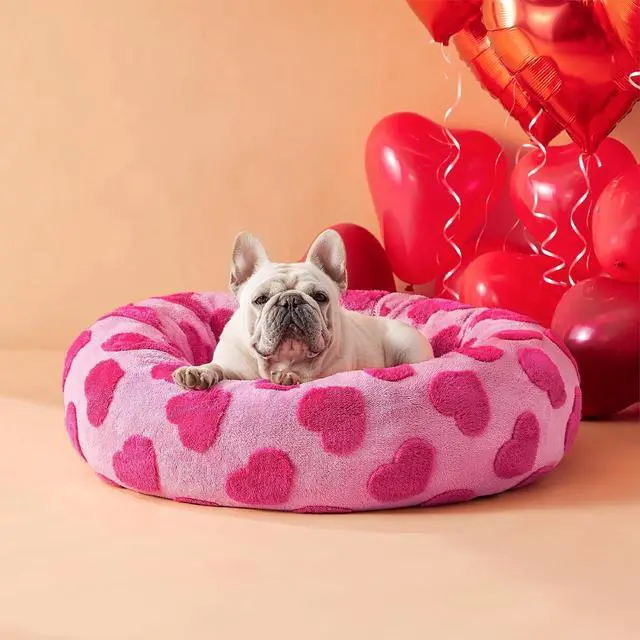Main image of LE SURE Shown on TV Jacquard Donut Dog Beds Medium,Lover Hearts 30x30x8in | Orthopedic Calming Pet Bed Sofa, Original Design Pattern,Washable Cover,Cute Home Decor as Gift for Pet,Anti Slip Bottom