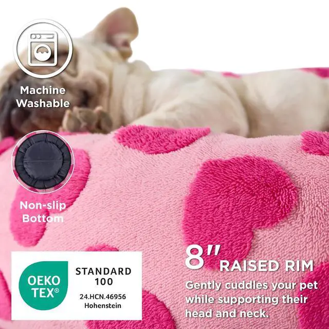Alt view image 3 of 7 - LE SURE Shown on TV Jacquard Donut Dog Beds Medium,Lover Hearts 30x30x8in | Orthopedic Calming Pet Bed Sofa, Original Design Pattern,Washable Cover,Cute Home Decor as Gift for Pet,Anti Slip Bottom