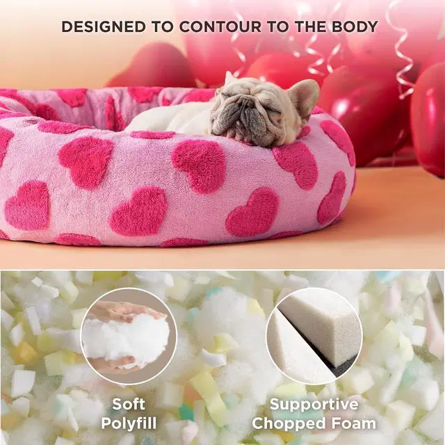 Alt view image 4 of 7 - LE SURE Shown on TV Jacquard Donut Dog Beds Medium,Lover Hearts 30x30x8in | Orthopedic Calming Pet Bed Sofa, Original Design Pattern,Washable Cover,Cute Home Decor as Gift for Pet,Anti Slip Bottom