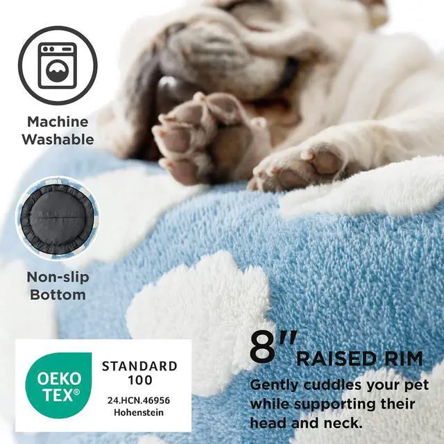 Alt view image 4 of 7 - LE SURE Shown on TV Jacquard Donut Dog Beds Large Sized Dog,Blue 36x36x8in | Orthopedic Calming Pet Bed Sofa, Original Design Pattern,Washable Cover,Cute Home Decor as Gift for Pet,Anti Slip Bottom