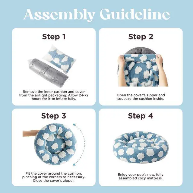 Alt view image 6 of 7 - LE SURE Shown on TV Jacquard Donut Dog Beds Extra Large,Blue 42x42x9in | XL Orthopedic Calming Pet Bed Sofa, Original Design Pattern,Washable Cover, Home Decor as Gift for Pet,Anti Slip Bottom